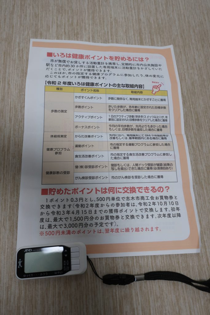 市から貸与された歩数計で今年から参加します